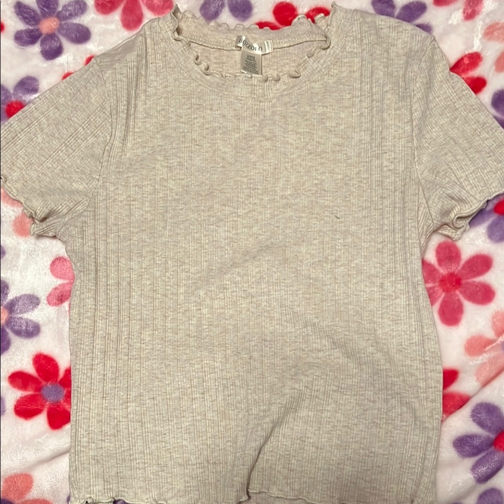 Girls' Cream Ruffle Trim Top